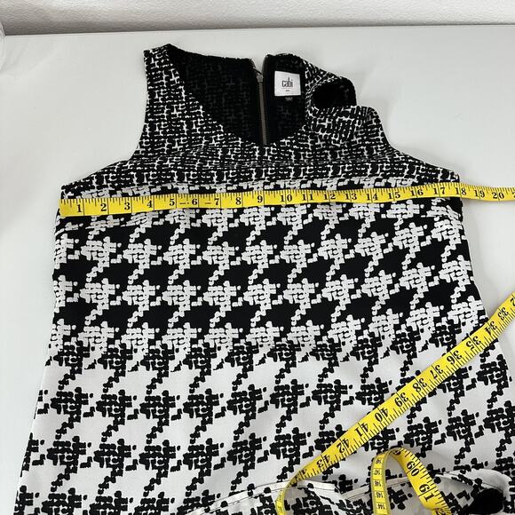 CAbi 3090 Tank Womens Small Black White Broken Check Layered Zip Chiffon Office - Picture 10 of 13